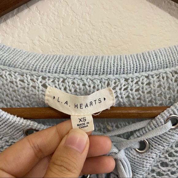 LA Hearts Blue Knit Tie Up Sweater - Picture 4 of 7